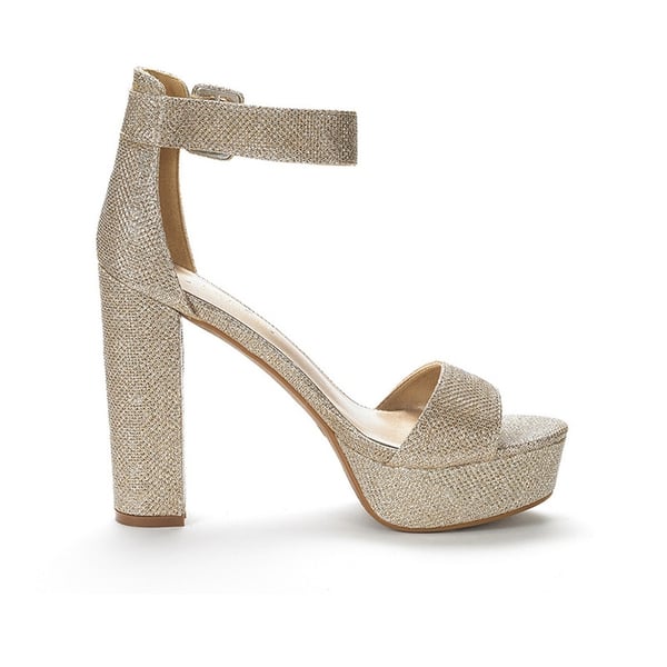 Chunky High Heel Platform Sandals - GOLD GLITTER - 1